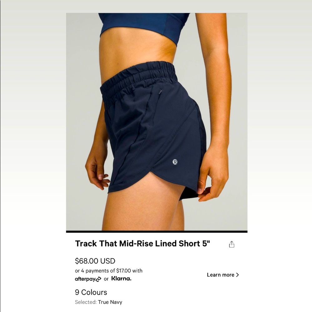 Lululemon Track That Mid-Rise Lined Short 5" in Navy size 6